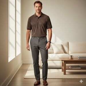 Izod golf striped polo mens size large brown short sleeve collar button  top